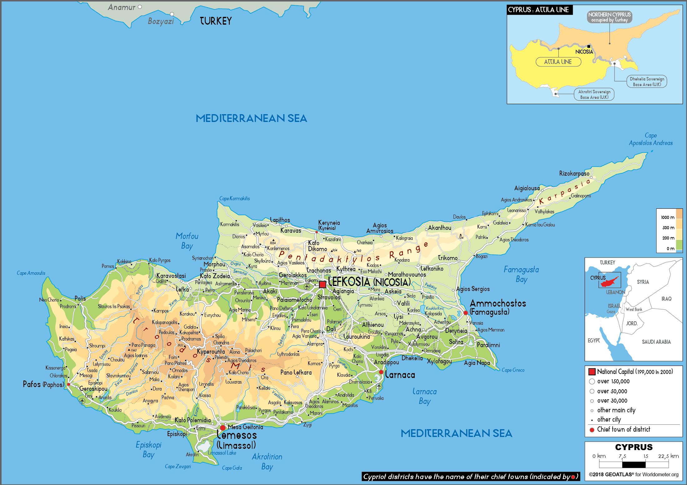 Cyprus Physical Map 